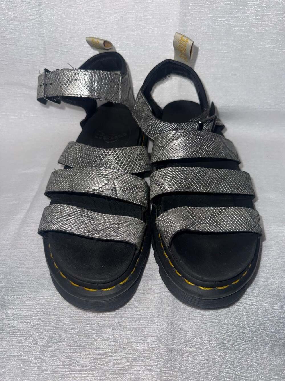 Dr. Martens Blaire Silver Snake Print Platform Sandals